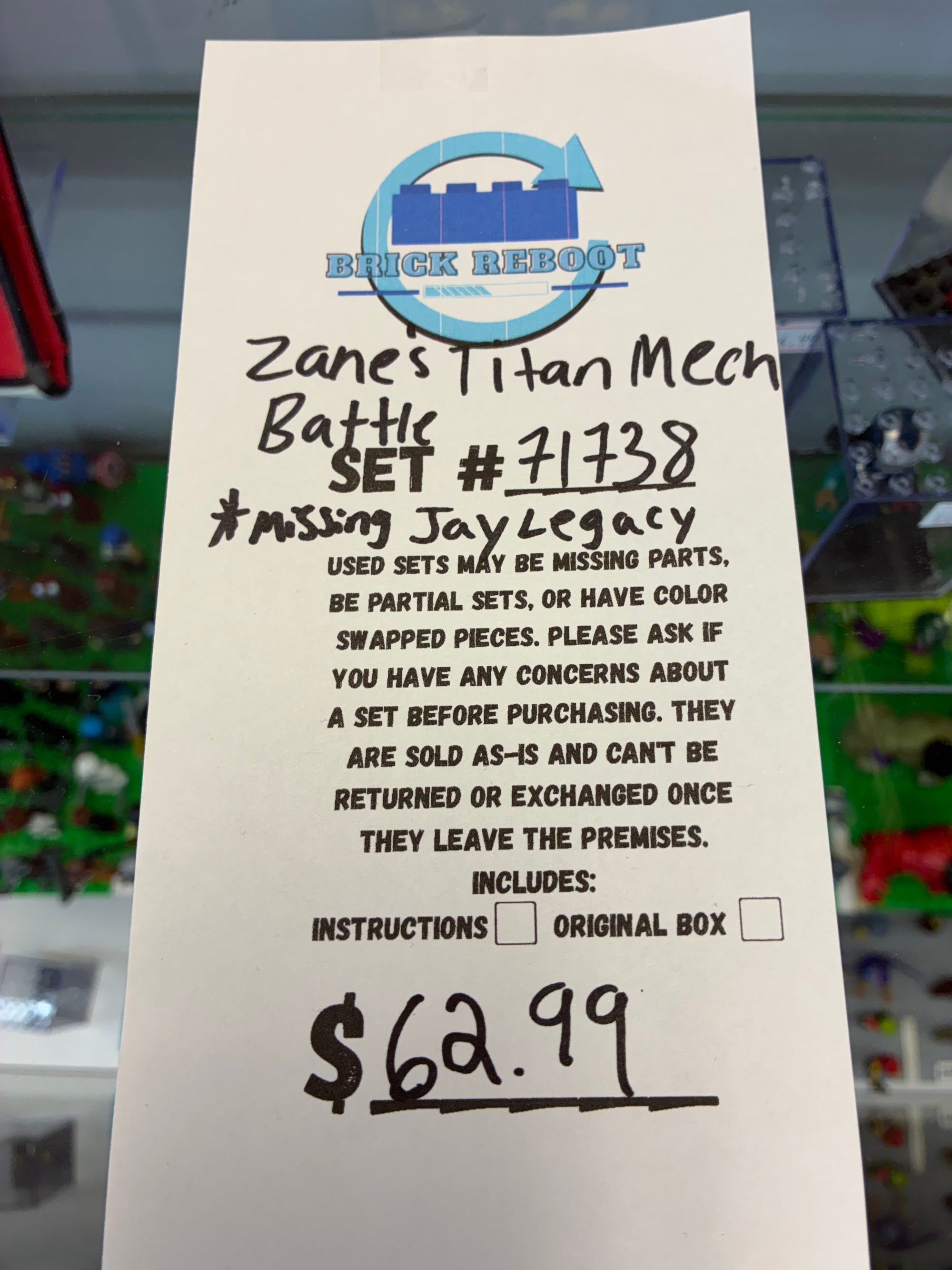 71738 Ninjago Zane’s Titan Mech Battle *MISSING JAY LEGACY* - Used