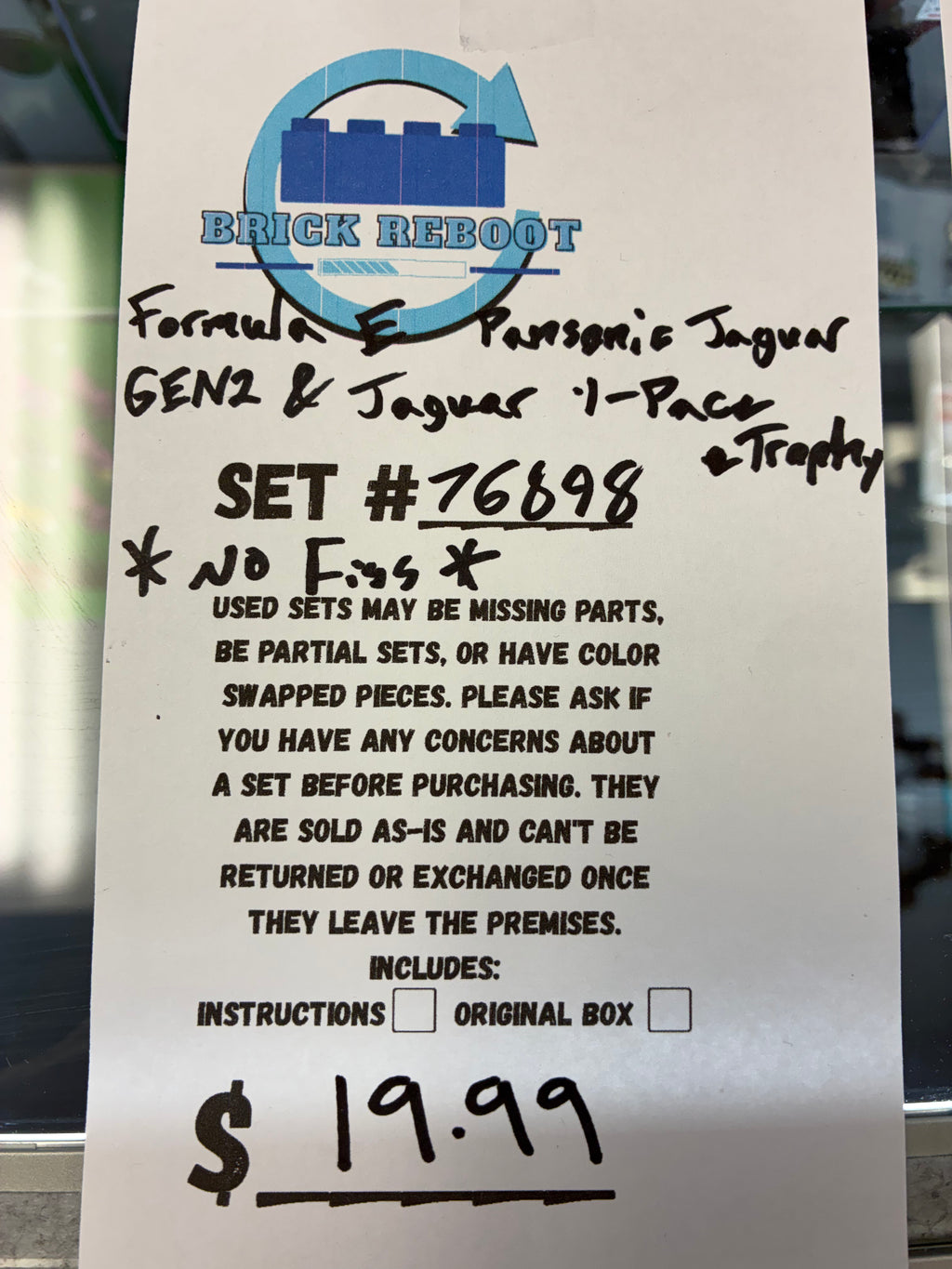 76898 Speed Champions Formula E Panasonic Jaguar GEN2 & Jaguar 1-Pace Trophy *NO FIGS* - Used