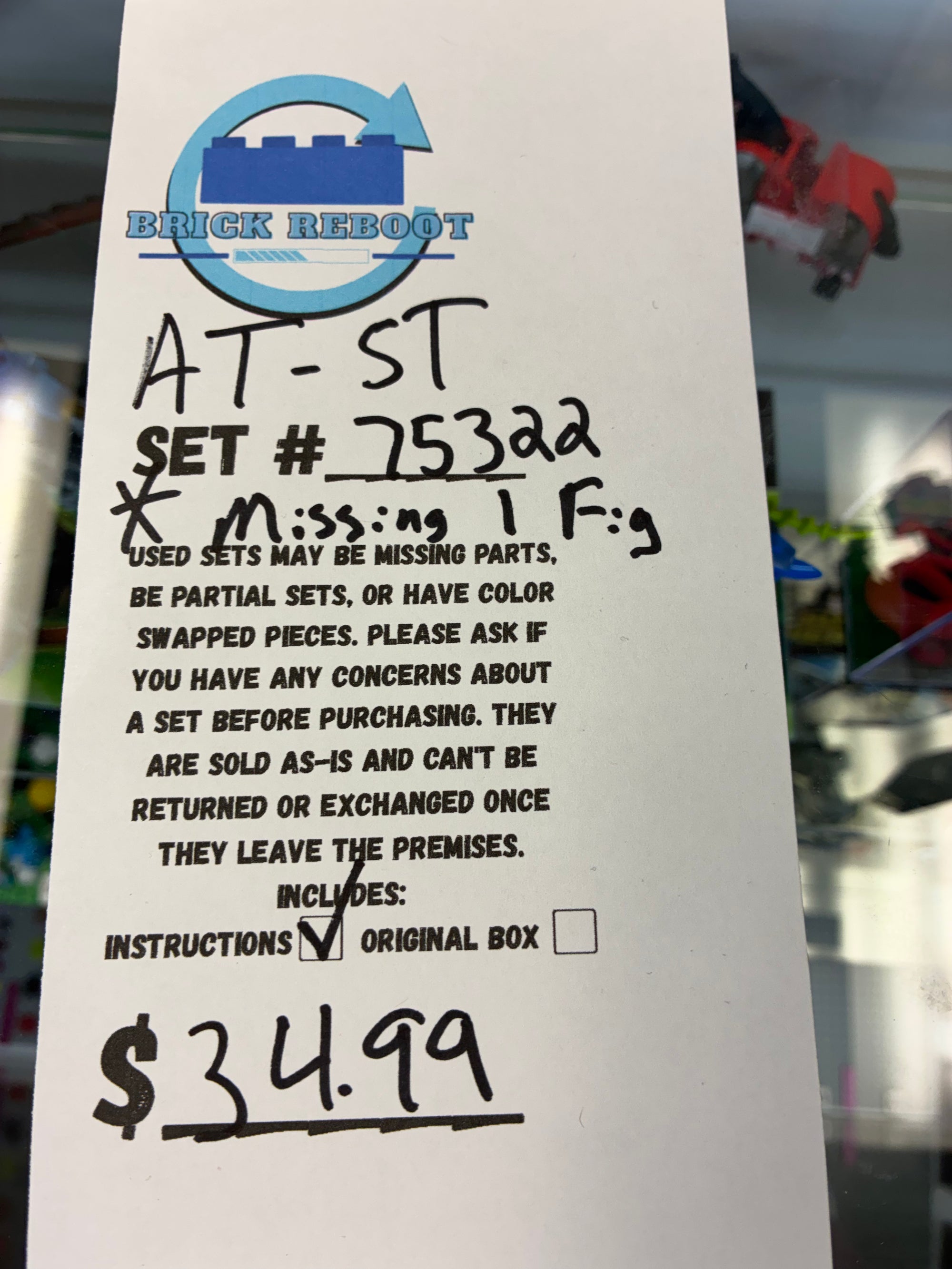 75322 Star Wars AT-ST *MISSING 1 FIG* - Used