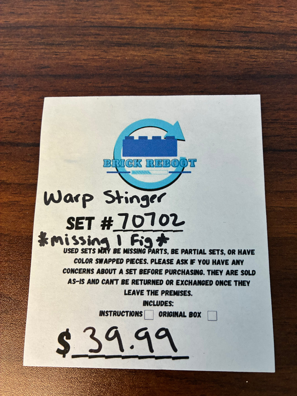 70702 Warp Stinger *MISSING 1 FIG* - Used