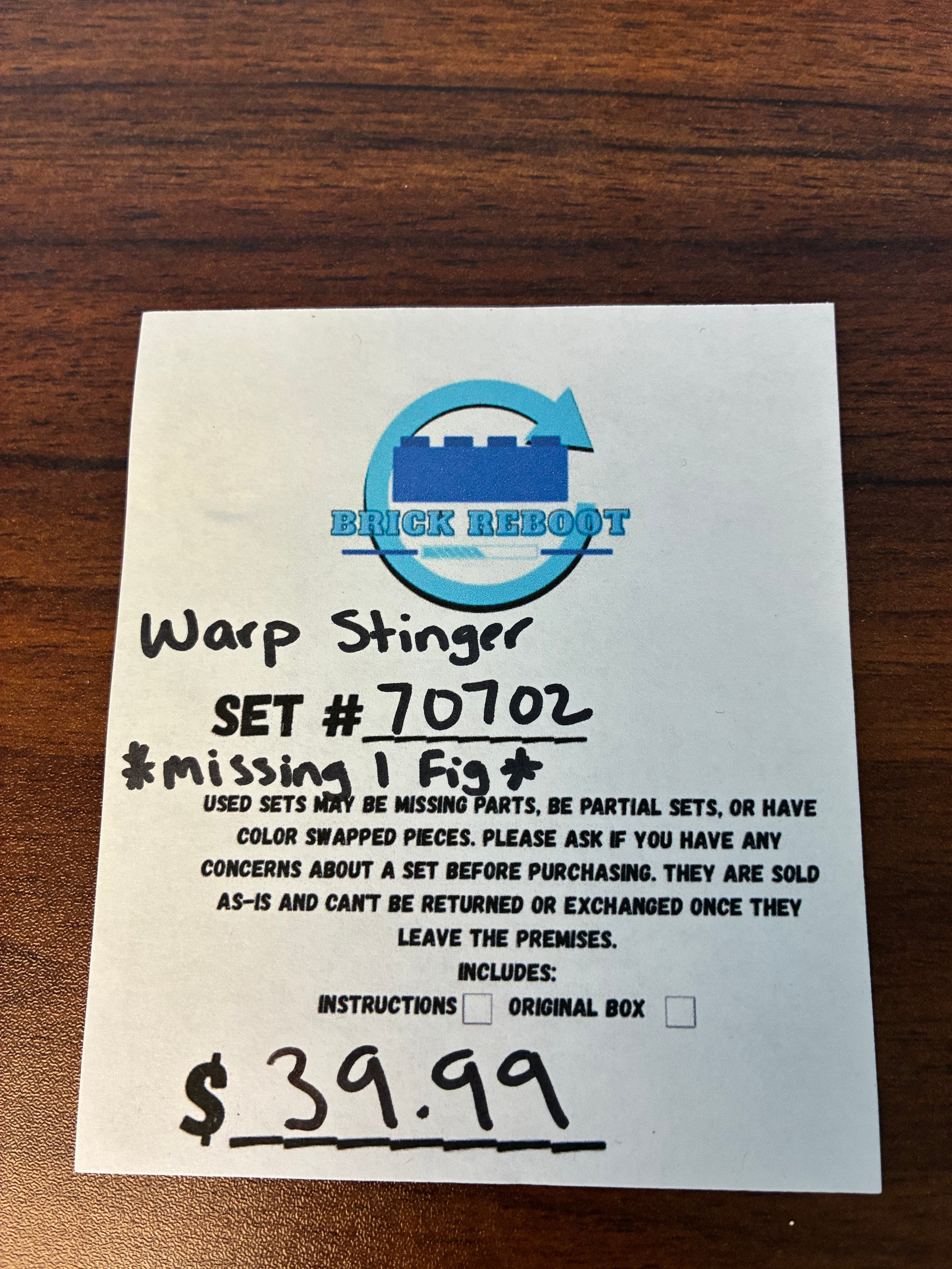 70702 Warp Stinger *MISSING 1 FIG* - Used