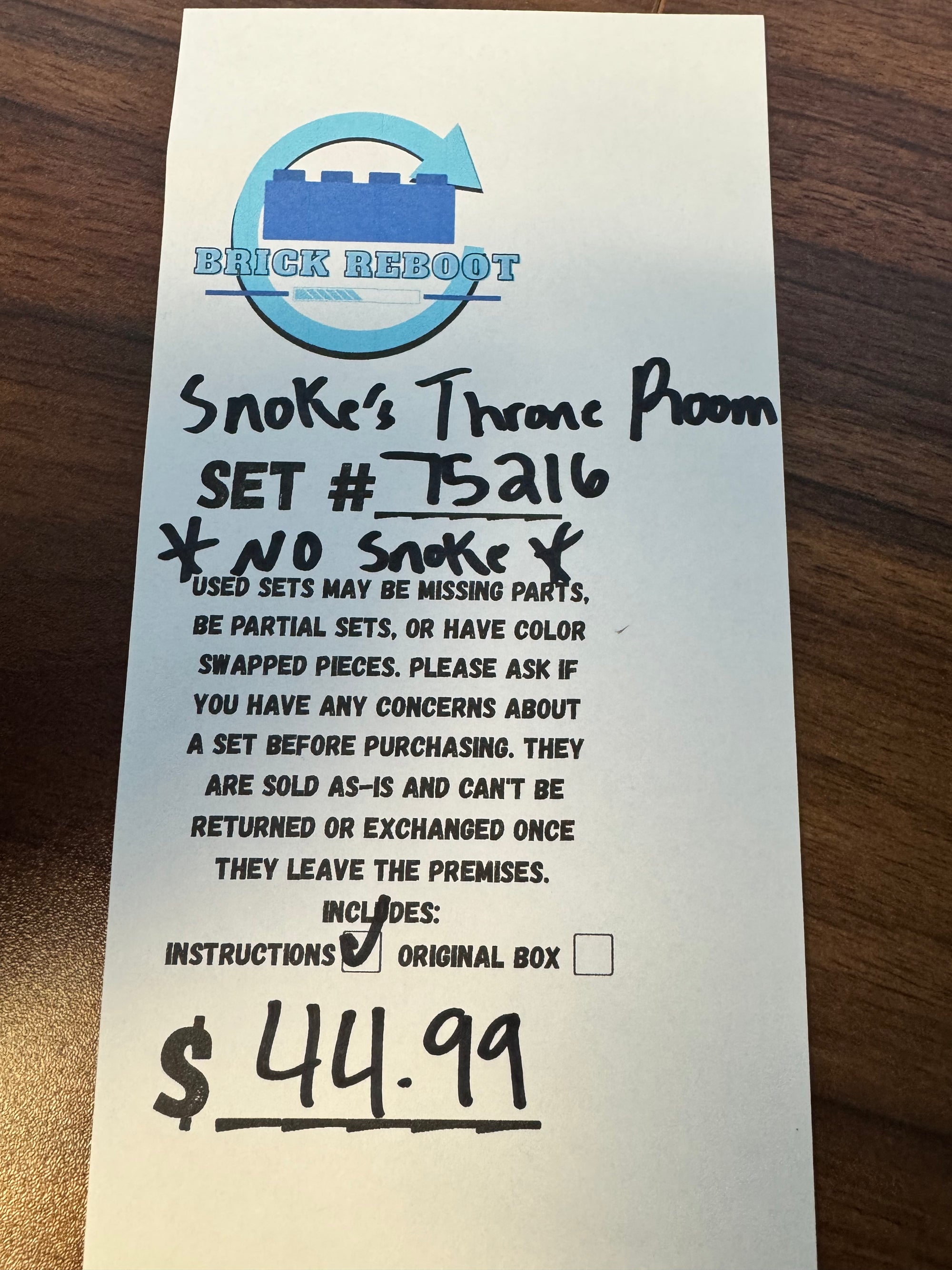 75216 Snoke’s Throne Room *NO SNOKE FIG* - Used