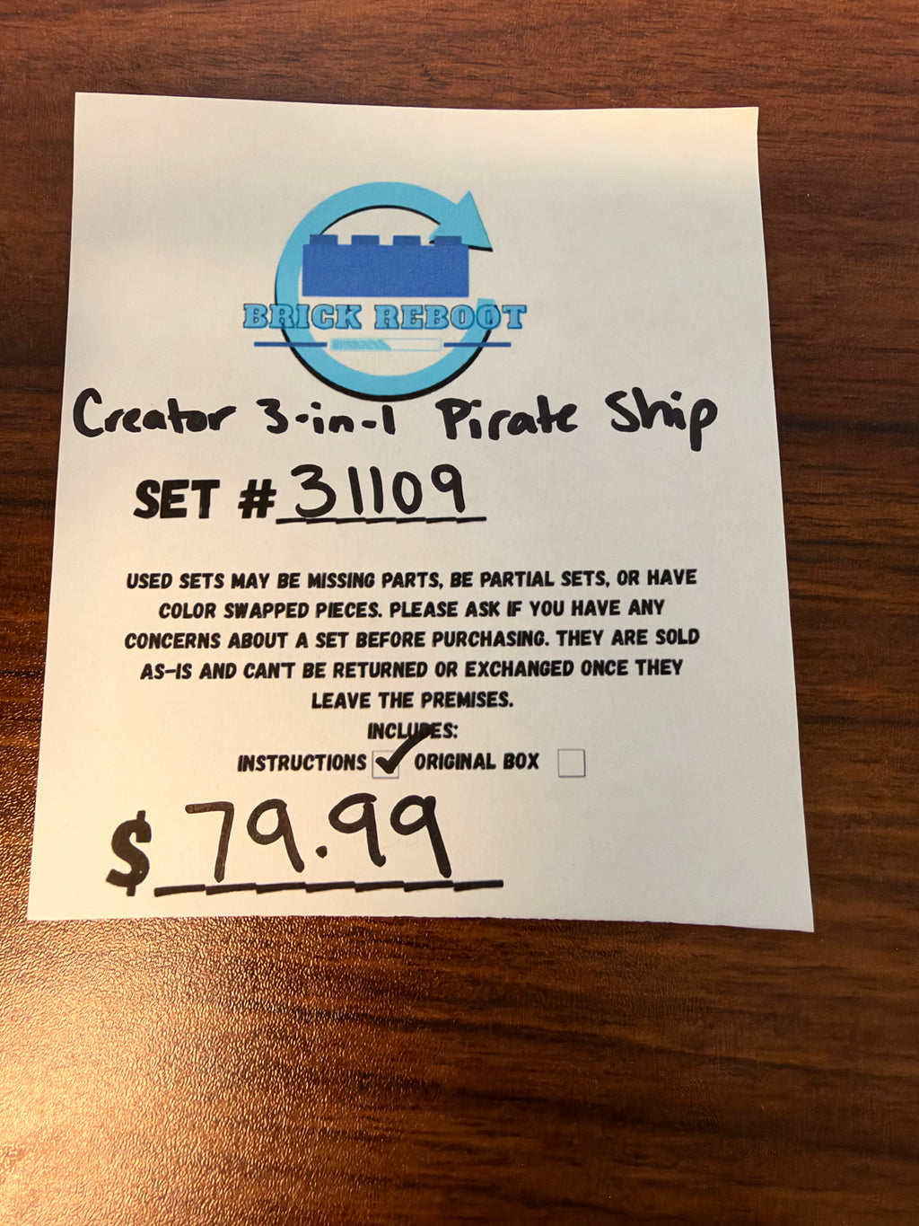 31109 Creator 3 in 1 Pirate Ship - Used